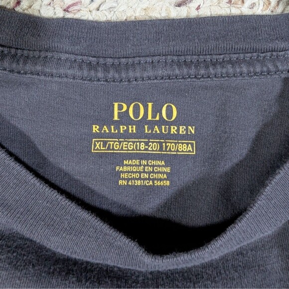 Polo Ralph Lauren T-Shirt Long Sleeve Cuffs YOUTH XL Charcoal Gray White Pony - Picture 4 of 9